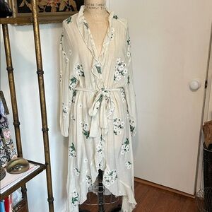 Anthropologie Floral Embroidered Cream Ruffled Cardigan